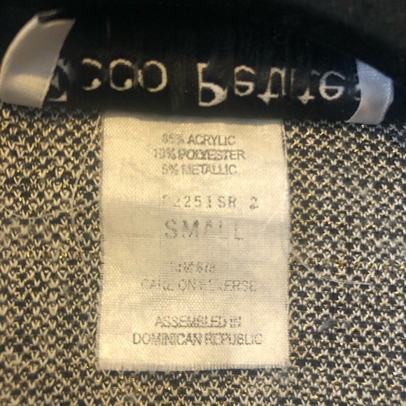 Ecco Petites: Pinstripes Cardigan: Color: Navy Blue/ White with Gold . Size:(S) - Picture 6 of 6